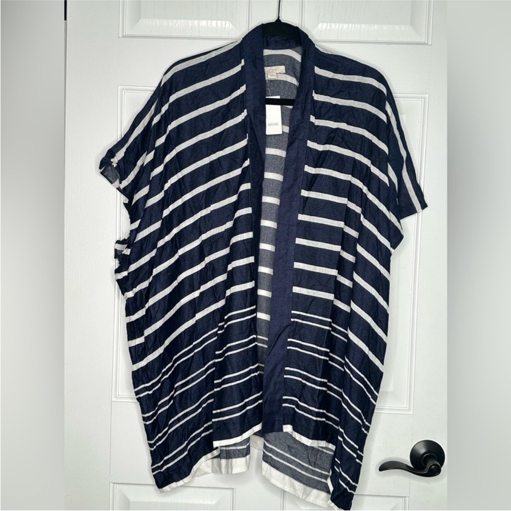 NWT Navy and White Striped Kimono Cardigan Wrap or Beach Cover